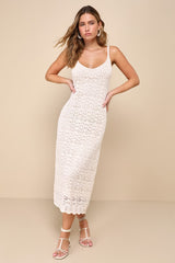 Sunset Vibes Light Beige Crochet Sleeveless Midi Dress