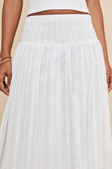 Sunny Baby White Smocked Tiered High-Waisted Midi Skirt