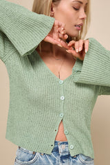 Springtime Sweetie Sage Green Loose Knit Cardigan Sweater