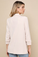 Superior Aesthetic Beige Three-Quarter Sleeve Ruched Blazer