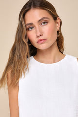 Pleasant Poise White Sleeveless Cropped Tank Top