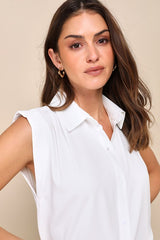 Chic Candidate White Collared Sleeveless Button-Up Top