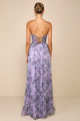 Most Beautiful Day Purple Multi Floral Print Organza Maxi Dress