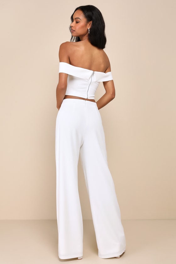 Exponentially Chic Ivory Off-the-Shoulder Two-Piece Jumpsuit