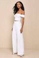 Exponentially Chic Ivory Off-the-Shoulder Two-Piece Jumpsuit