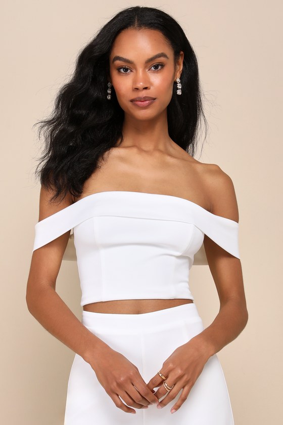 Exponentially Chic Ivory Off-the-Shoulder Two-Piece Jumpsuit