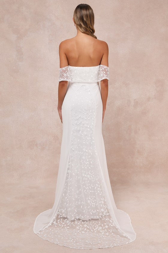 Beloved Beginning White Embroidered Off-the-Shoulder Maxi Dress