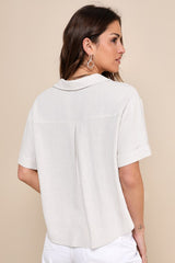 Summer Escapades Beige Linen Collared Button-Up Top