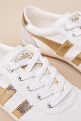 Badminton Off White and Gold Color Block Suede Leather Sneakers