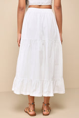 Daytime Perfection White Cotton Tiered Midi Skirt