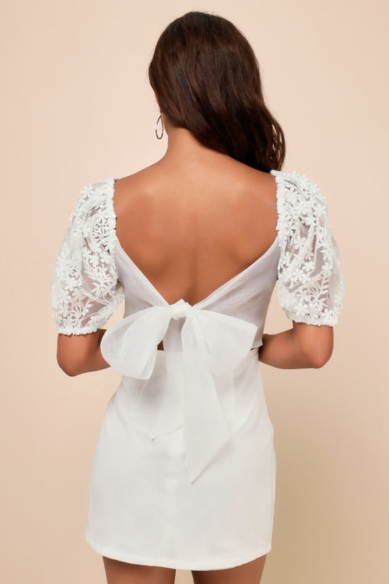 Charming Potential White Organza Backless Puff Sleeve Mini Dress