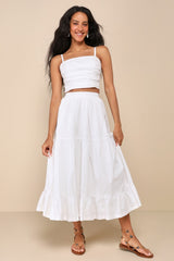 Daytime Perfection White Cotton Pleated Cropped Sleeveless Top