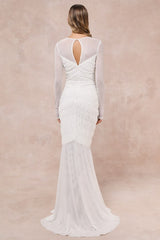 Romantic Heights White Mesh Ruched Long Sleeve Maxi Dress