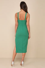 Vibrant Allure Green Square Neck Sleeveless Bodycon Midi Dress