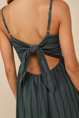 Feeling the Best Green Striped Tie-Back Midi Dress with Pockets