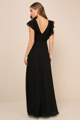 Ravishing Charm Black Ruffled Wrap High-Low Maxi Dress