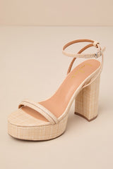 Brocktan Natural Raffia Platform Ankle Strap High Heel Sandals