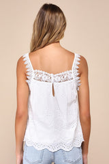 Airy Impression White Eyelet Embroidered Crochet Lace Tank Top