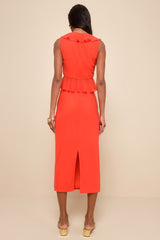 Flirtatious Match Bright Red Mesh Tie-Front Two-Piece Midi Dress
