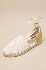 Vida Ivory Woven Lurex Lace-Up Flatform Espadrilles