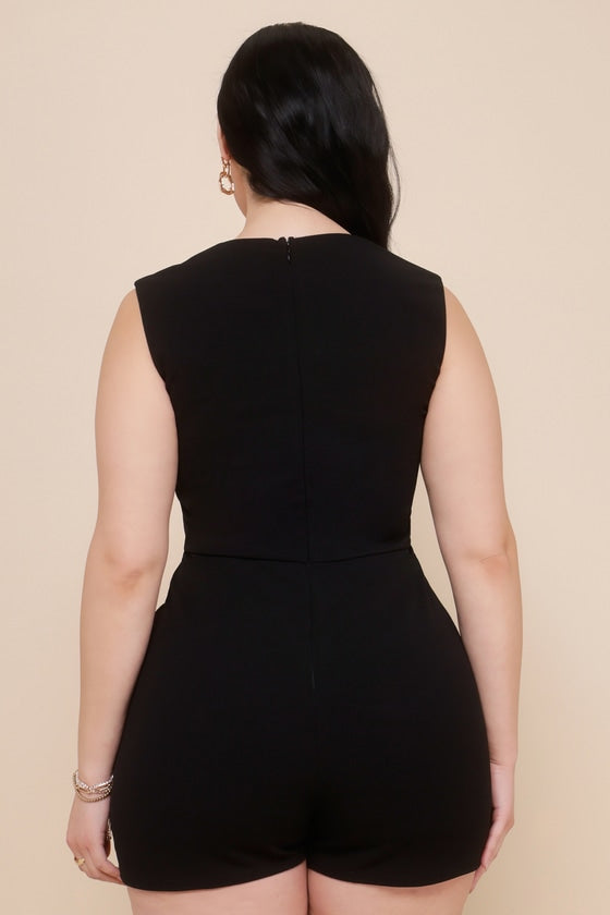 Enticing Endeavors Black Square Neck Sleeveless Skort Romper