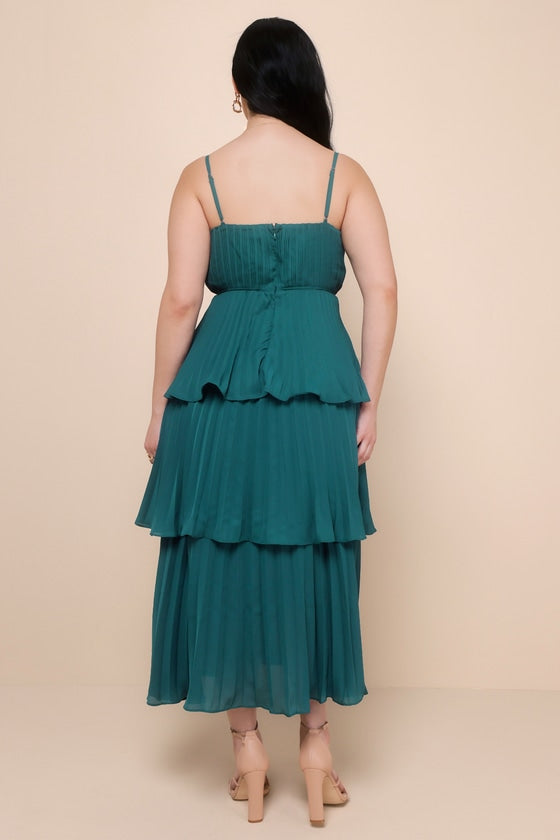 Cascading Crush Emerald Tiered Bustier Midi Dress