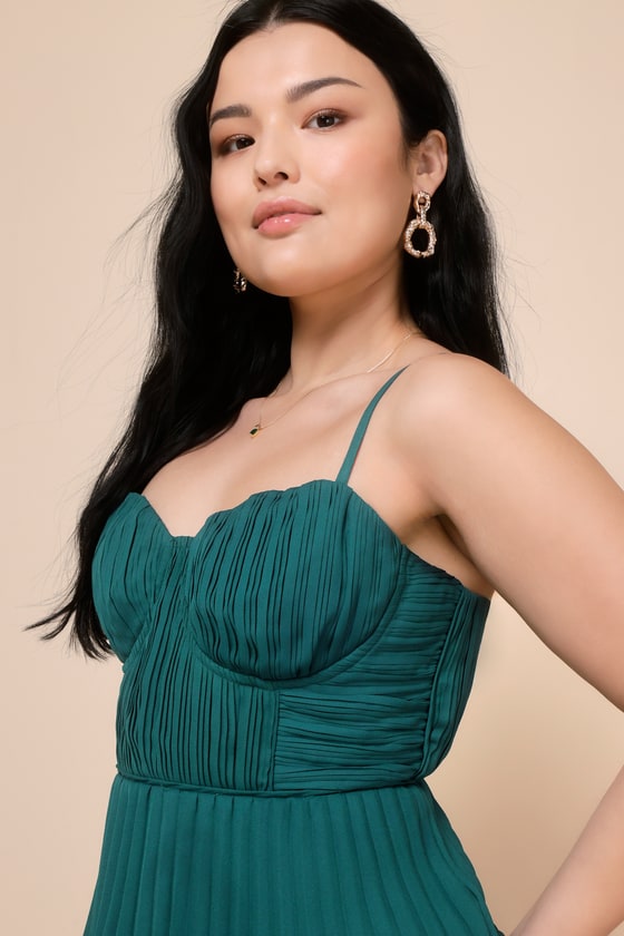 Cascading Crush Emerald Tiered Bustier Midi Dress