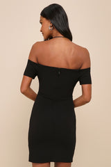 Cheers to This Black Off-the-Shoulder Bodycon Dress