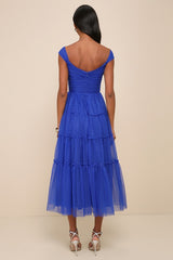 Moment of Perfection Blue Mesh Swiss Dot Tiered Midi Dress