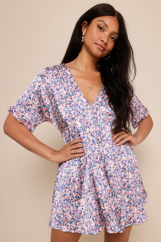Express Yourself Blush Pink Floral Print Satin Babydoll Dress