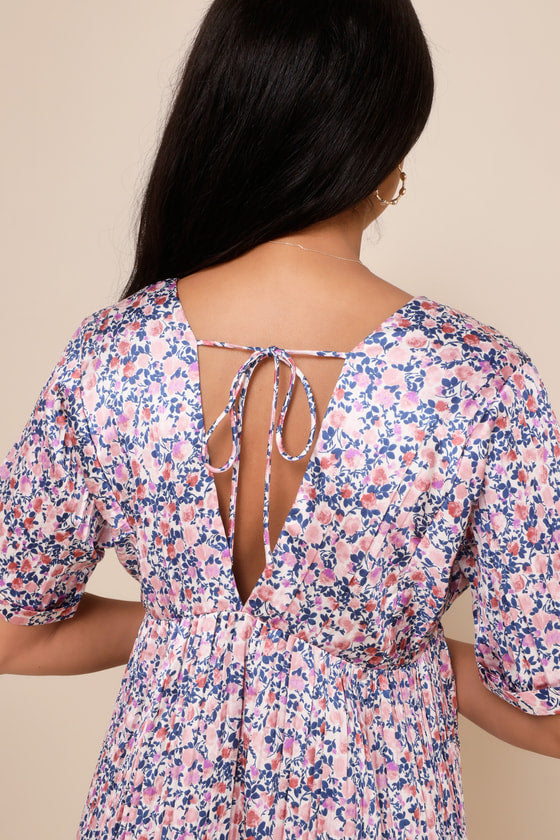 Express Yourself Blush Pink Floral Print Satin Babydoll Dress
