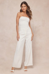 Flirty Glamour White Mesh Pearl Strapless Crop Top