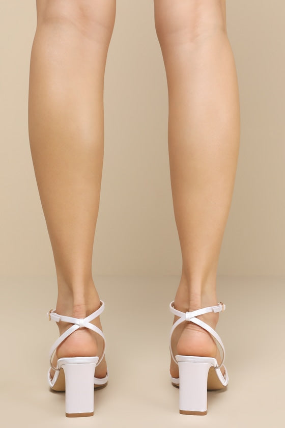 Loxley White Satin Ankle Strap High Heel Sandals