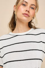 Laid-Back Perfection White Striped Knit Short Sleeve Top