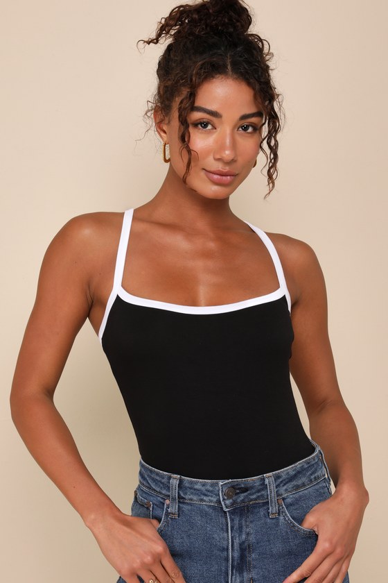 Trendy Inclination Black and White Sleeveless Cami Bodysuit