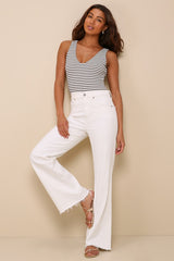 Easygoing Chic Ivory Striped Ribbed Sleeveless Bodysuit