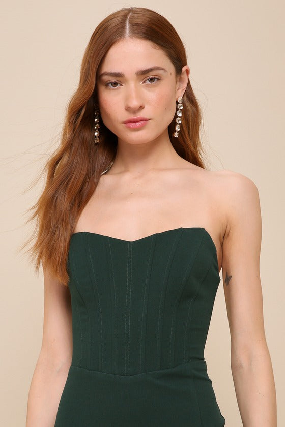 Passionate Admiration Emerald Strapless Bustier Maxi Dress