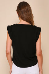 Casual Inspiration Black Ruched Short Sleeve Tee