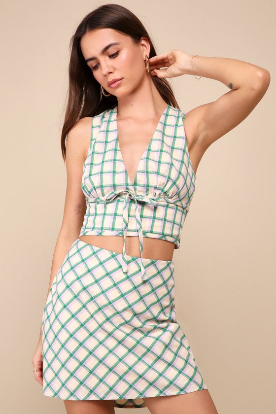 Definitely Adorable Cream Plaid High-Waisted Mini Skirt