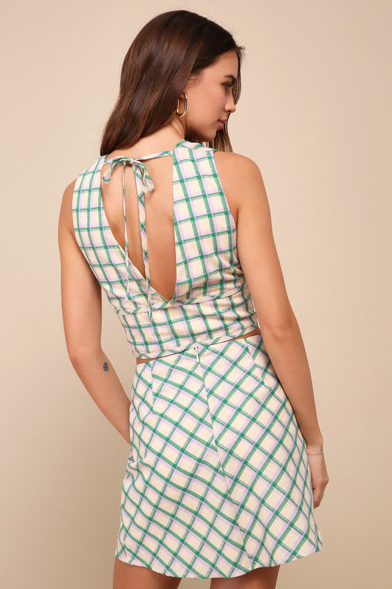 Definitely Adorable Cream Plaid High-Waisted Mini Skirt