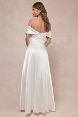 Greatest Hits White Satin Off-the-Shoulder Maxi Dress