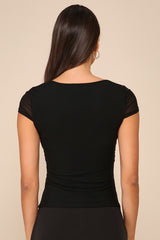 Sheer Confidence Black Mesh Cap Sleeve Top