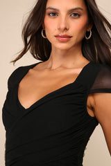 Sheer Confidence Black Mesh Cap Sleeve Top