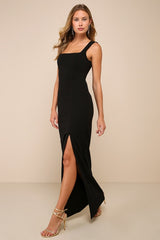 Inspiring Allure Black Square Neck Column Maxi Dress