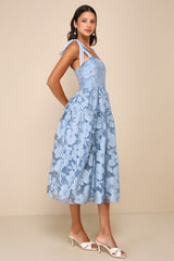 Proof of Perfection Blue Floral Tiered Tie-Strap Midi Dress