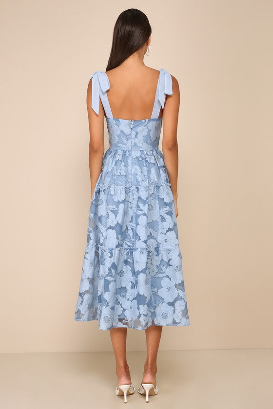 Proof of Perfection Blue Floral Tiered Tie-Strap Midi Dress