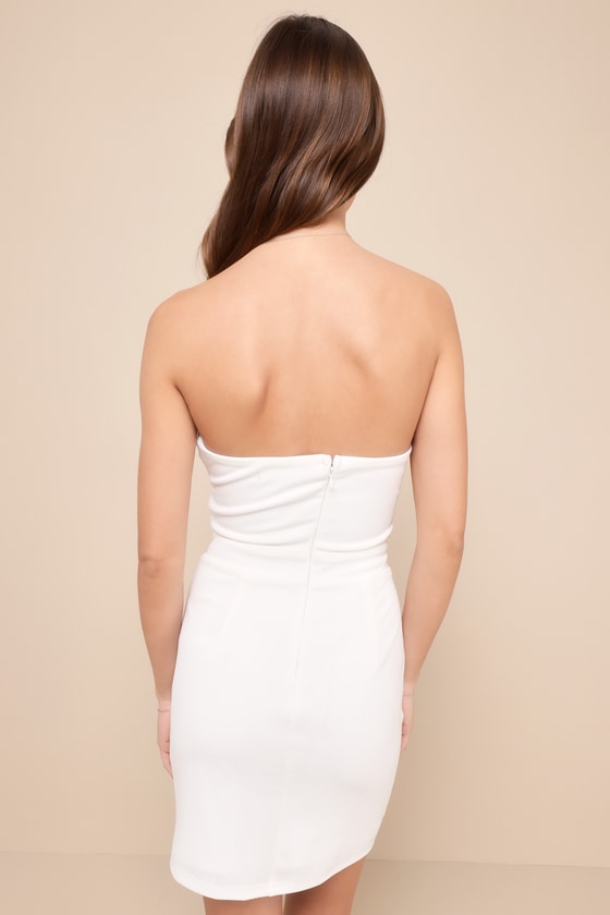 Happy Bow Lucky White Cutout Bow Strapless Mini Dress