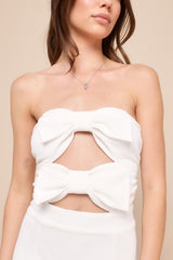 Happy Bow Lucky White Cutout Bow Strapless Mini Dress
