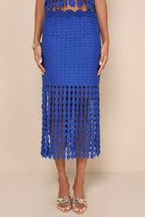 Getaway Icon Royal Blue Textured Fringe Midi Skirt