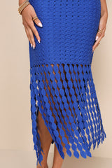 Getaway Icon Royal Blue Textured Fringe Midi Skirt